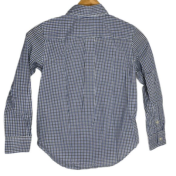 Chaps Boys Long Sleeve Plaid Button Down Shirt Kids Size 8 Blue White Check - Picture 2 of 12